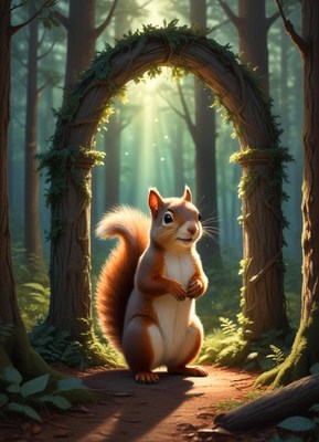 Squirrel in enchanted forest setting