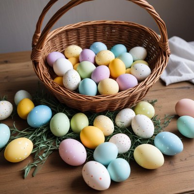 Colorful easter eggs in a basket