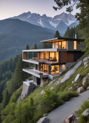 Modern house on mountain slope