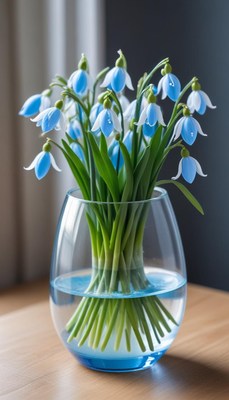 Blue flowers in clear vase