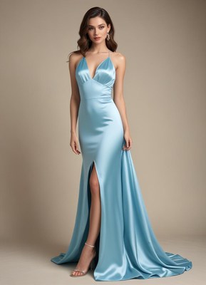 Elegant blue evening gown display