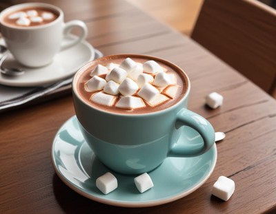 Warm cocoa with marshmallows on table