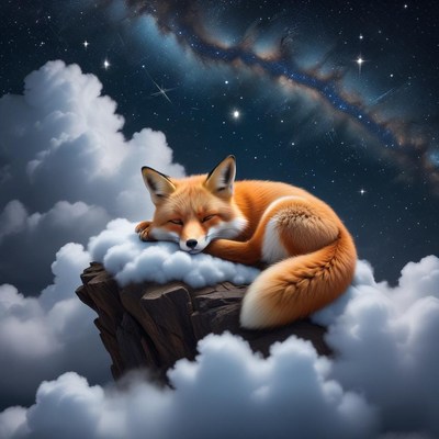 Sleeping fox on rocky cloud