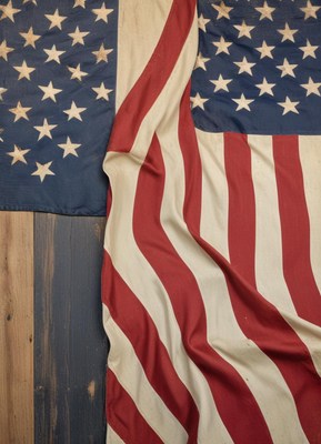 American flag draped on wood
