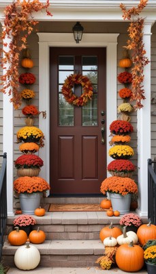 Autumn decor at a charmingly adorned doorway