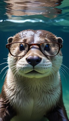Otter wearing glasses underwater