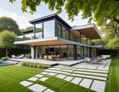 Modern house with landscaped garden