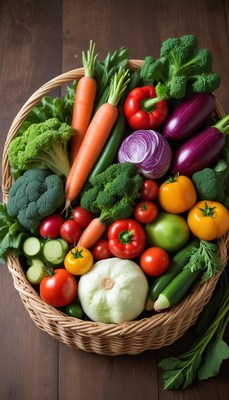 Fresh vegetable basket display from the market