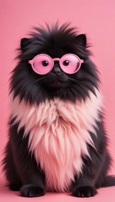 Cute black cat with pink glasses