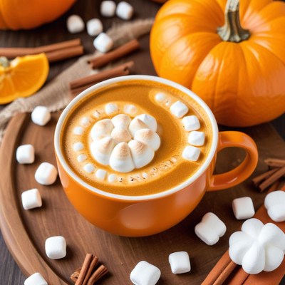 Enjoying pumpkin spice latte with marshmallows