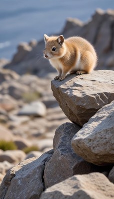 Cute animal on rocky landscape