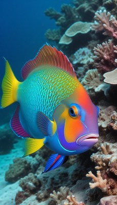 Colorful fish swimming near coral reef