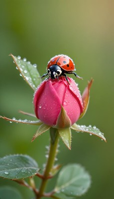 Ladybug on a blooming rose