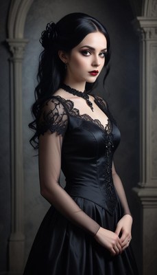 Elegant woman in dark attire