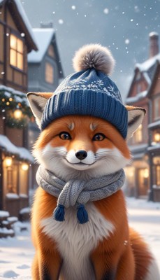 Winter fox in cozy attire
