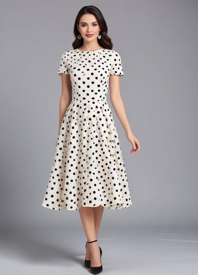 Polka dot dress in studio setting