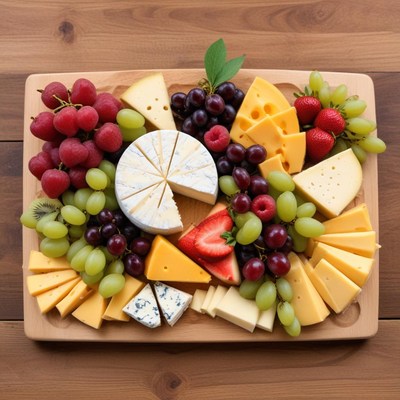 Colorful cheese and fruit platter