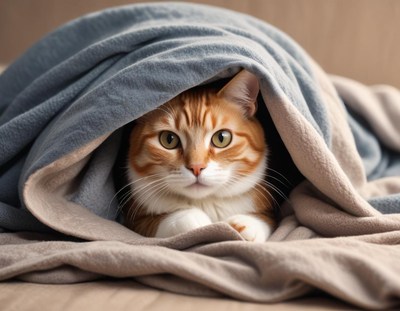 Cat nestled in cozy blanket