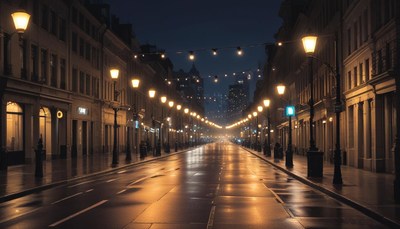 Quiet urban street at night
