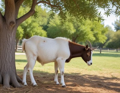Goat grazing under a tree
