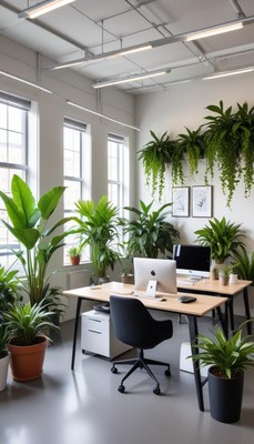 Modern office with indoor plants