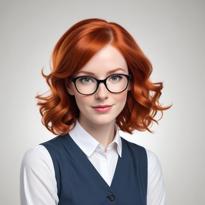 Stylish woman with red hair and glasses