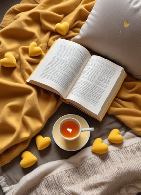 Cozy reading nook with tea and snacks