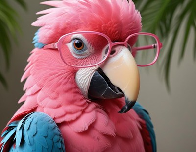Colorful parrot wearing glasses