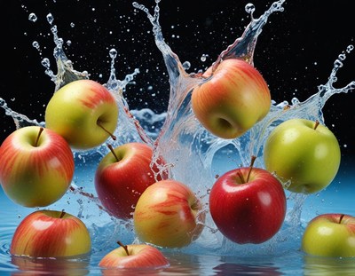 Fresh apples splashing in water