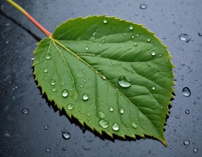 Fresh green leaf with raindrops