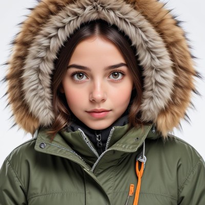 Girl in warm coat with fur hood