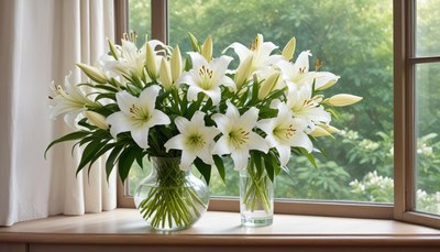 White lilies by the window