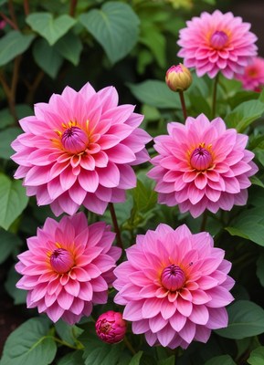 Bright pink dahlia flowers in bloom