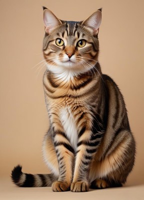Striking tabby cat portrait against backdrop