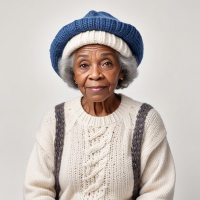Elderly woman with cozy winter style