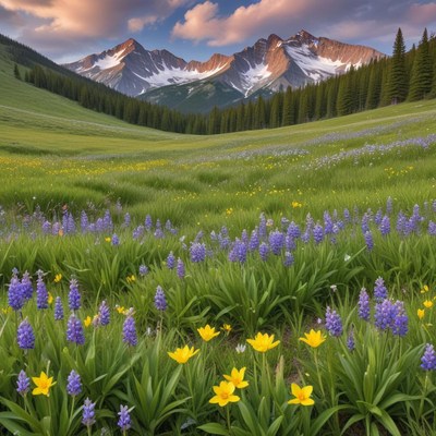 Colorful wildflowers in mountain valley