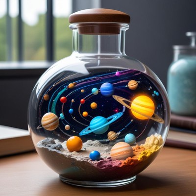 Colorful planets in a glass jar