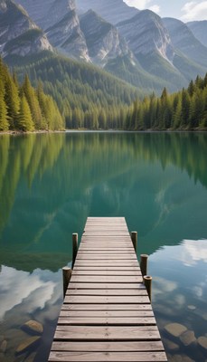Peaceful lake with mountain backdrop