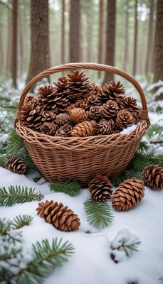 Winter basket of pine cones