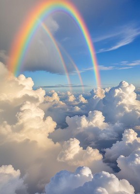Stunning rainbow over fluffy clouds