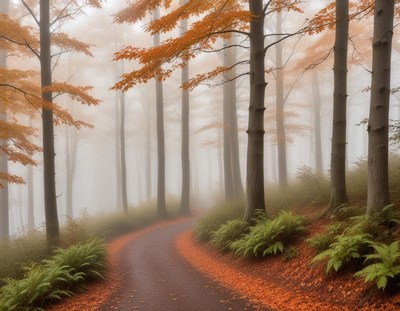 Autumn fog in a peaceful forest