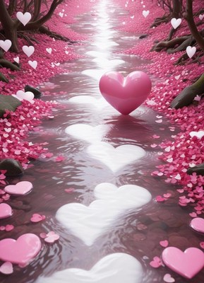 Romantic heartfilled stream at sunset