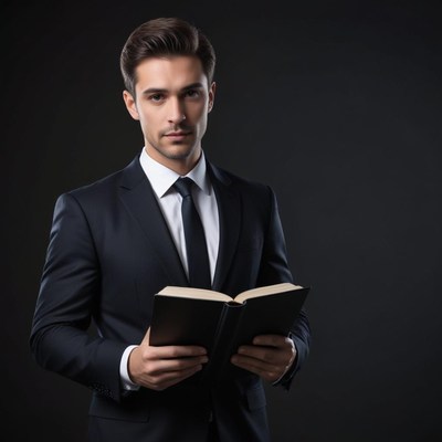 Man in suit reading a book