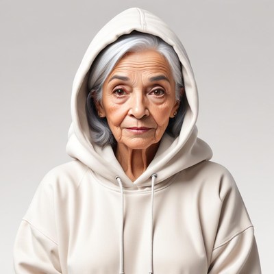 Elderly woman in hoodie portrait
