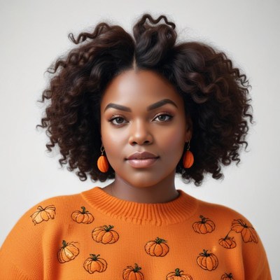 Stylish woman in pumpkin sweater