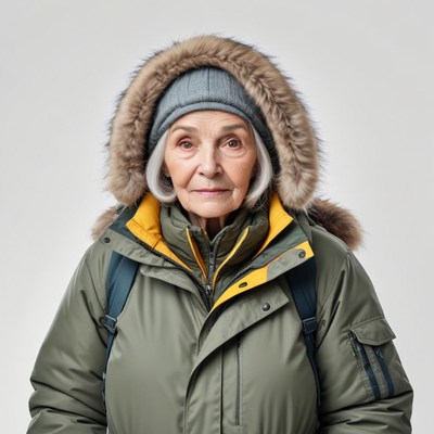 Elderly woman in winter gear