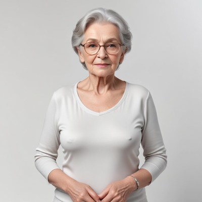 Senior woman with gray hair and glasses