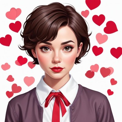 Young woman surrounded by hearts