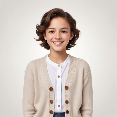 Young girl with short hair smiling