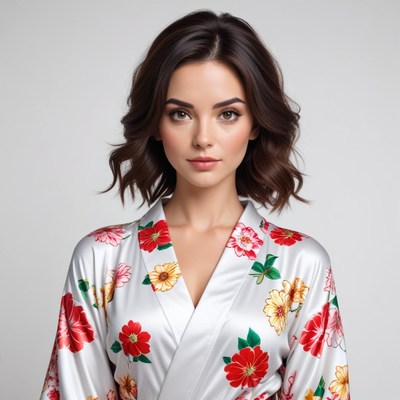 Woman in floral silk robe